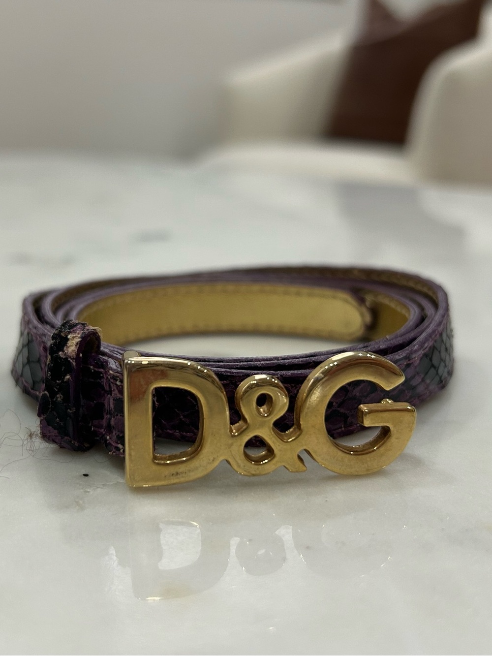D&G Purple Leather Belt with Gold Logo Buckle